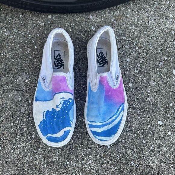 Vans Slip On Shoes Womens 8 Classic White Custom Painted Sneakers Low Top - Picture 5 of 16